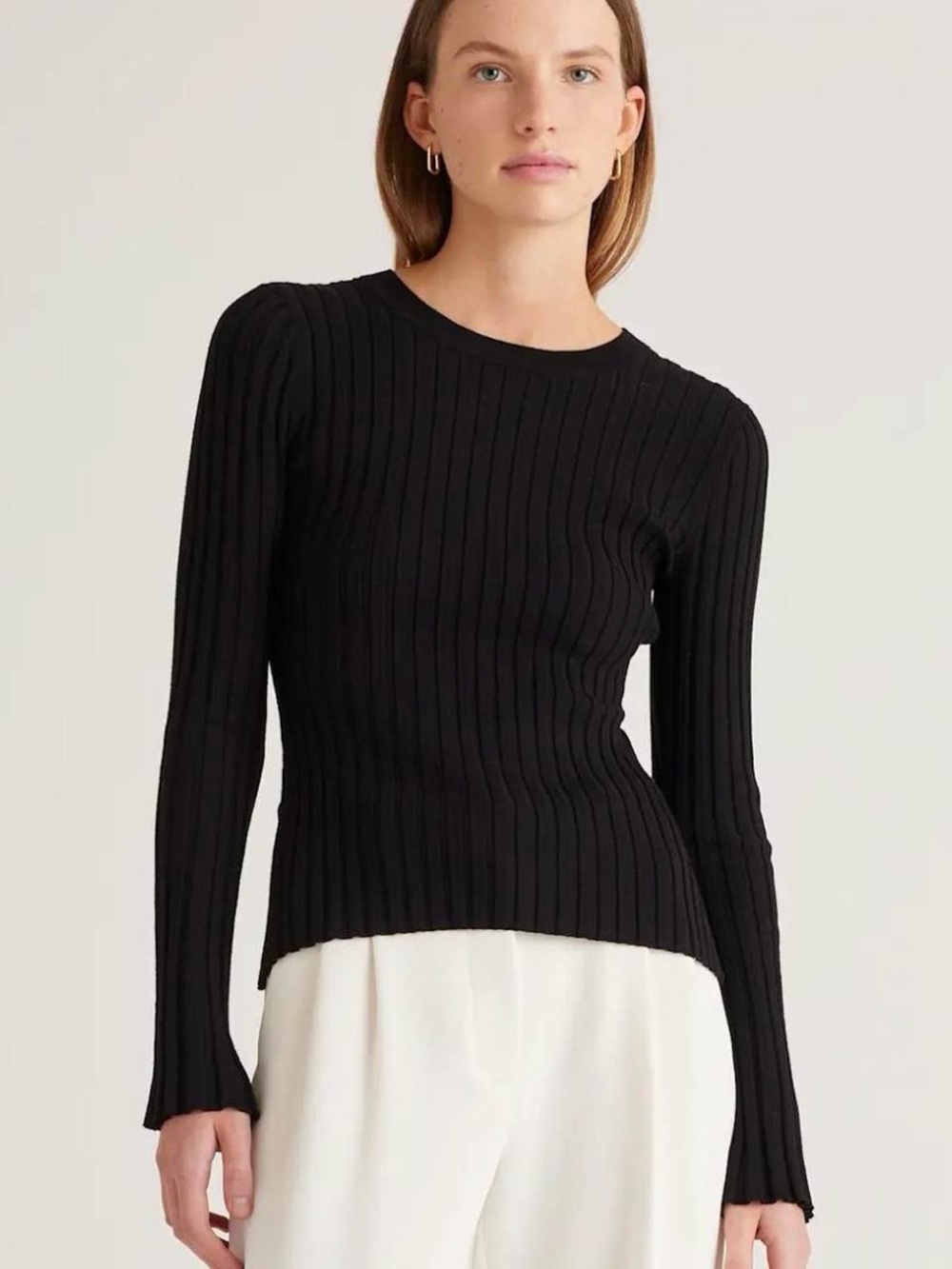 QUINCE Cotton Cashmere Ribbed Long Sleeves Black Sweater Medium